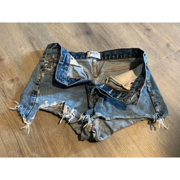 Agolde Cut-Off Shorts Women's Size 26 Blue Denim 100% Cotton Distressed Button
